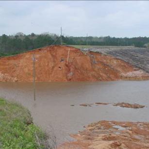 view of an internal erosion of a breached dam